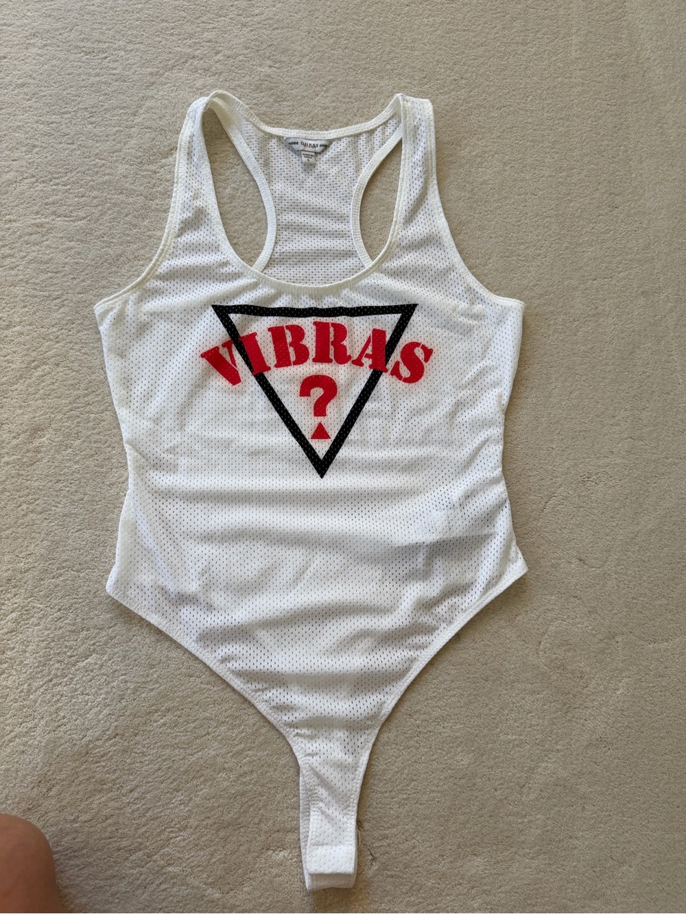 Guess White Mesh Racerback Bodysuit with Multicolor Logo